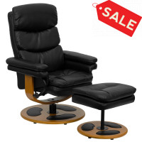 Flash Furniture Contemporary Black Leather Recliner and Ottoman with Wood Base BT-7828-PILLOW-GG